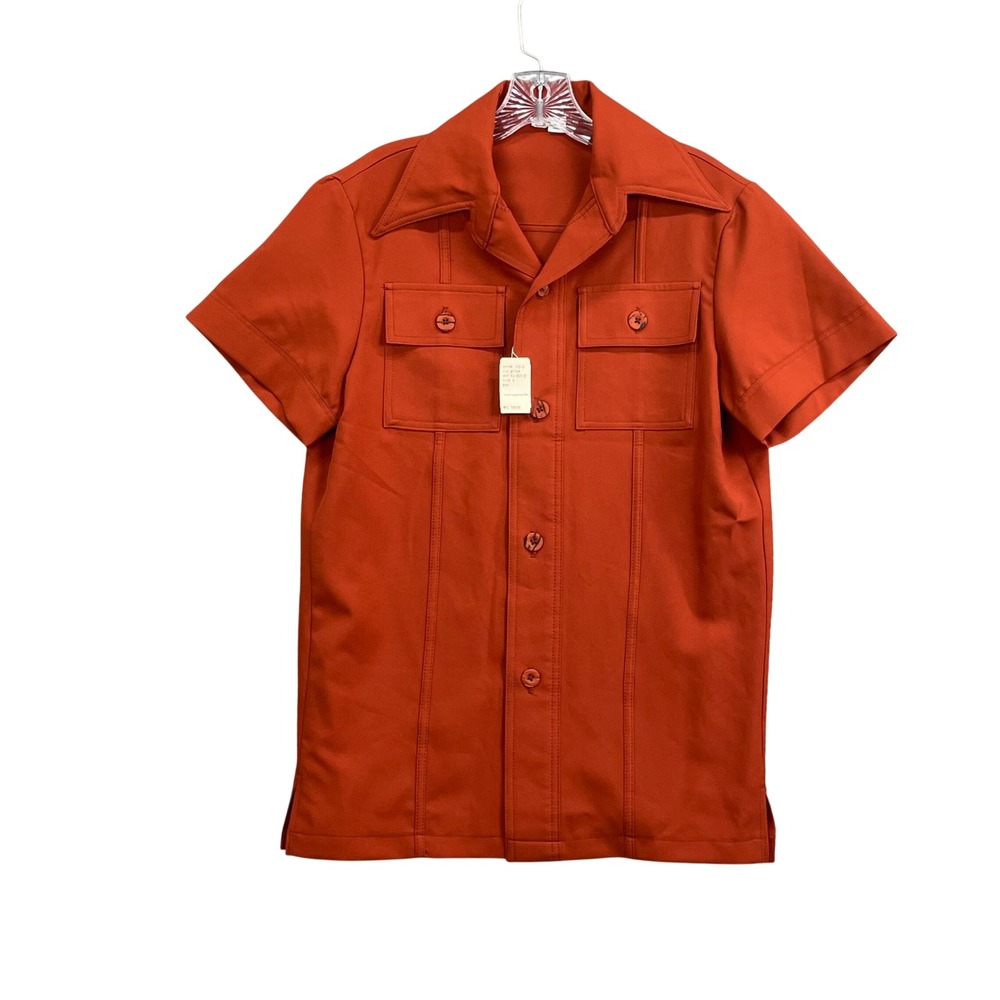 Anthony's‎ Safari Shirt Womens Small Orange Vintage 70s Disco Collar Polyester